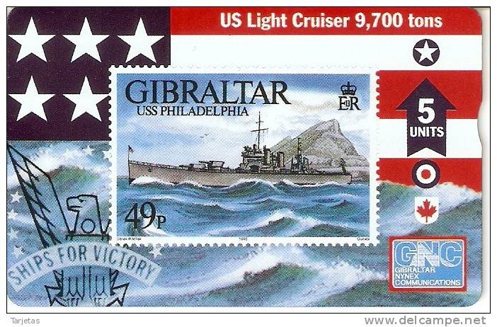 Nº 49 TARJETA DE GIBRALTAR DE UN SELLO CON UN BARCO (SHIP-STAMP)  NUEVO-MINT - Gibraltar