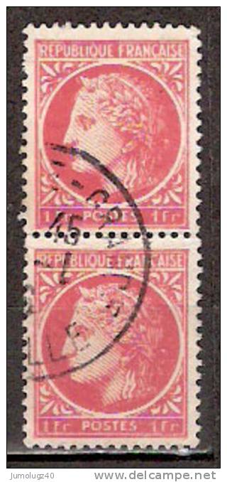 Timbre France Y&T N° 676 (paire) Obl.  Type Cérès De Mazelin.  1 F. Rose-rouge. Cote 0,30 € - 1945-47 Ceres De Mazelin