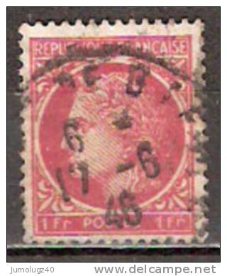 Timbre France Y&T N° 676 (4) Obl.  Type Cérès De Mazelin.  1 F. Rose-rouge. Cote 0,15 € - 1945-47 Ceres De Mazelin
