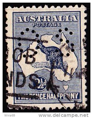 AUSTRALIE AUSTRALIA Timbre De Service Obl Canc YT TS 4 Perfor OS Type II  Carte Et Kangourou 2½ P Bleu - Oficiales