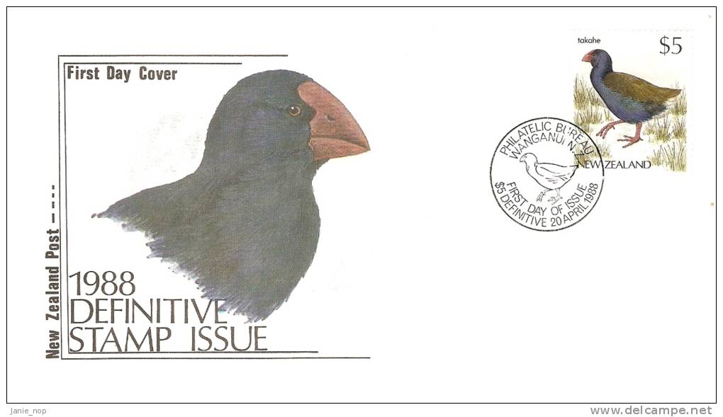 New Zealand 1988 $ 5.00 Bird Definitive FDC - FDC