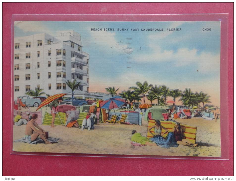 - Florida > Fort Lauderdale  Beach Scene  Linen 1943 Cancel Stamp Fell Off-----           -----------  Ref 808 - Fort Lauderdale