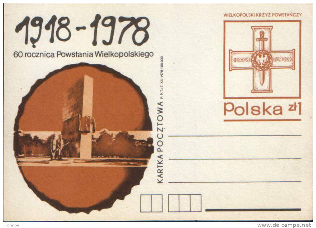 Poland-Postal Stationery Postcard 1978-60 Anniversary Of The Greater Poland Uprising-unused - 1. Weltkrieg