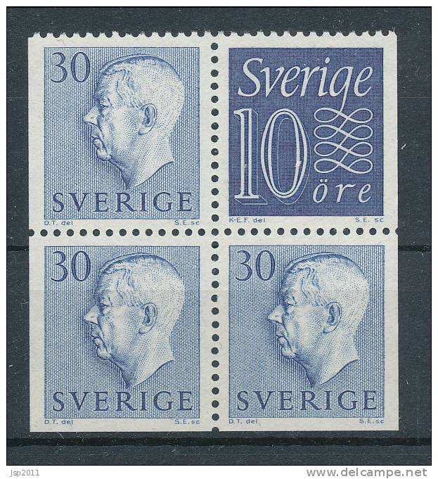 Sweden 1957 Facit # 395, 416.  Gustaf VI Adolf, Type II, Type RH, 4-block From Booklet HA 6, Se Scann, MNH (**) - Nuevos