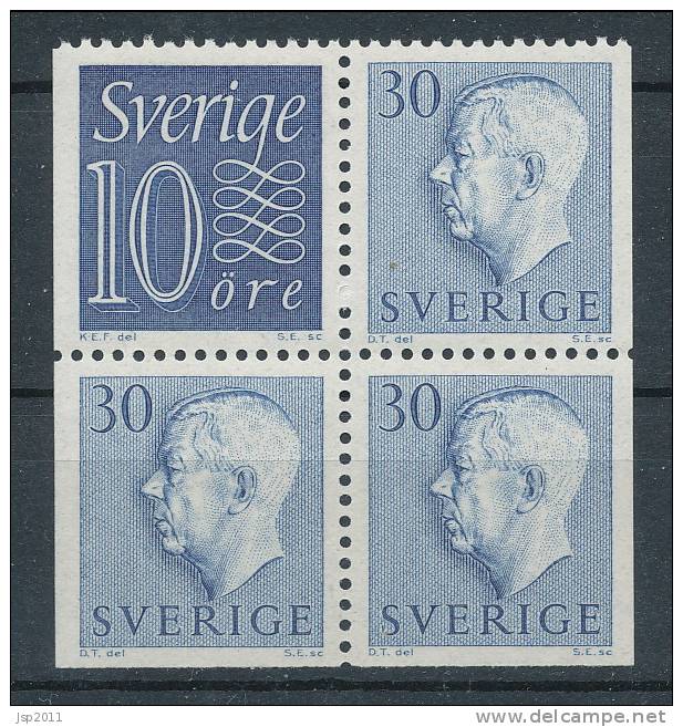 Sweden 1957 Facit # 395, 466. Gustaf VI Adolf, Type II, Type RV, 4-block From Booklet HA 6, Se Scann, MNH (**) - Unused Stamps