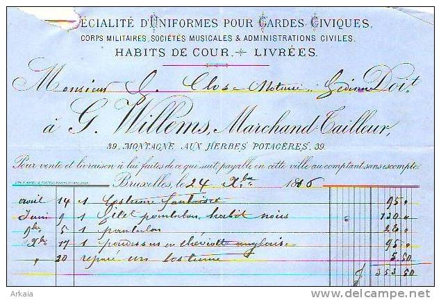 Bruxelles - 1886 - G. Willems - Marchand-tailleur - Spécialités D'uniformes Pour Gardes - Textile & Vestimentaire