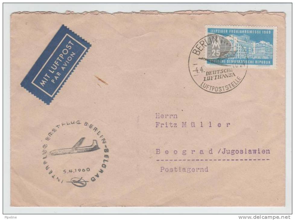 Germany DDR First Flight Cover Berlin -Belgrad 5-4-1960 - Lettres & Documents