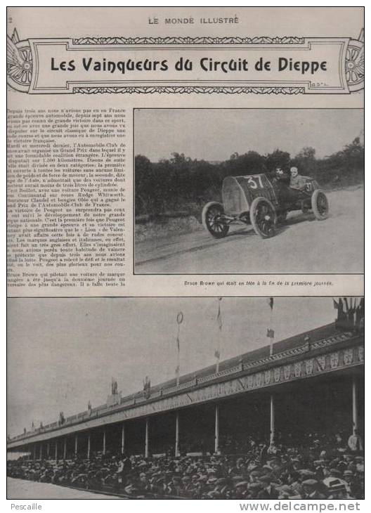 LE MONDE ILLUSTRE 29 06 1912 - SPORT AUTOMOBILE DIEPPE - FETE FLEURS - HIPPISME - LE BOURGET - PARIS BOULEVARDS - BOXE - Other & Unclassified