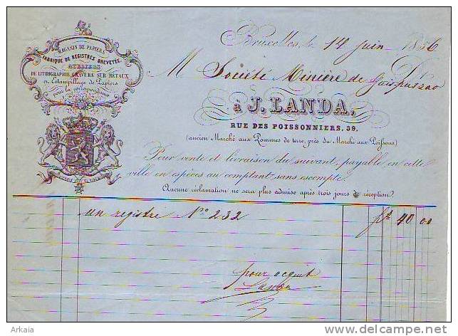 Bruxelles - 1856 - J. Landa - Magasin De Papiers-de Lithographies-gravures Sur Métaux - Drukkerij & Papieren