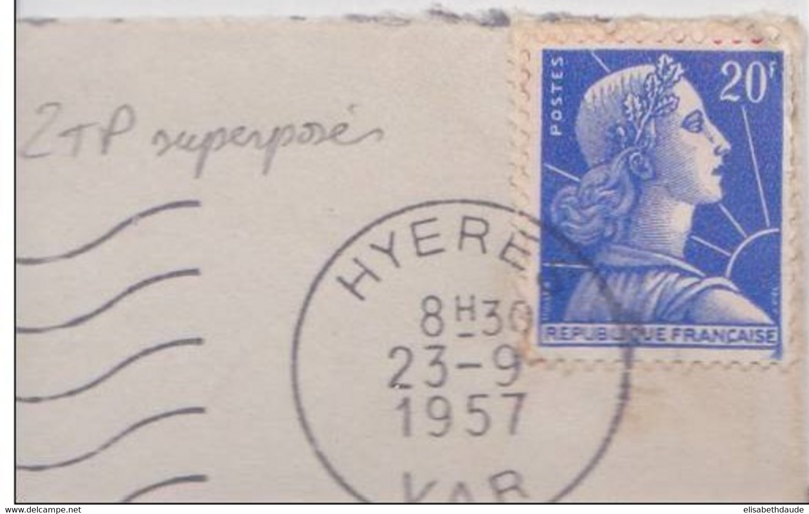 1957 - ENVELOPPE De HYERES (VAR) Avec 2 TIMBRES SUPERPOSES - MULLER - 1955-1961 Marianne Of Muller