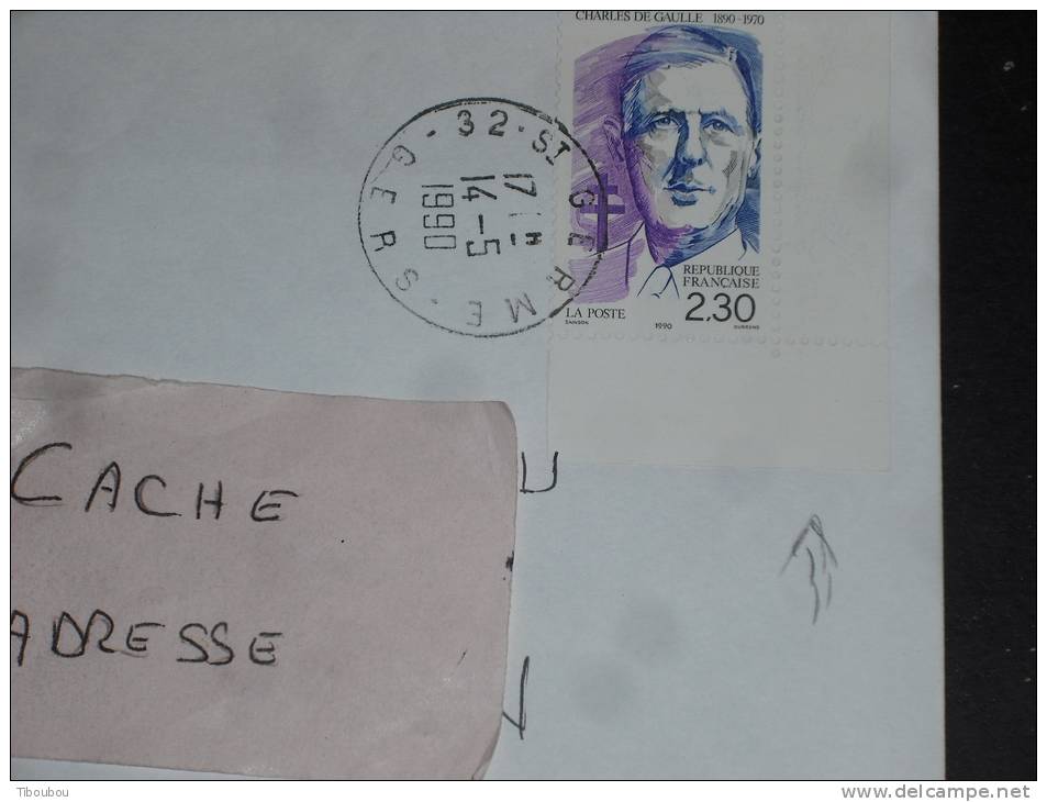 IMPRESSION DU TIMBRE DANS LA MARGE - SAINT GERME - GERS - CACHET ROND MANUEL SUR YT 2634 COIN DE FEUILLE - DE GAULLE - - Lettres & Documents