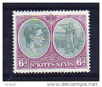 St Kitts Nevis - 1944 - 6d Definitive (Perf 14 Ordinary Paper) - MH - St.Christopher-Nevis-Anguilla (...-1980)