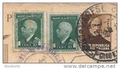1944 Cartolina Postale Mazzini Con Marca Bollo In Emergenza Da Varese Per Bologna - Marcophilie