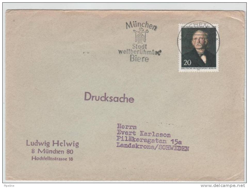 Germany Berlin Cover With Special Cancel München Stadt Weltberühmter Biere Munich 27-4-1970 Sent To Sweden - Bières