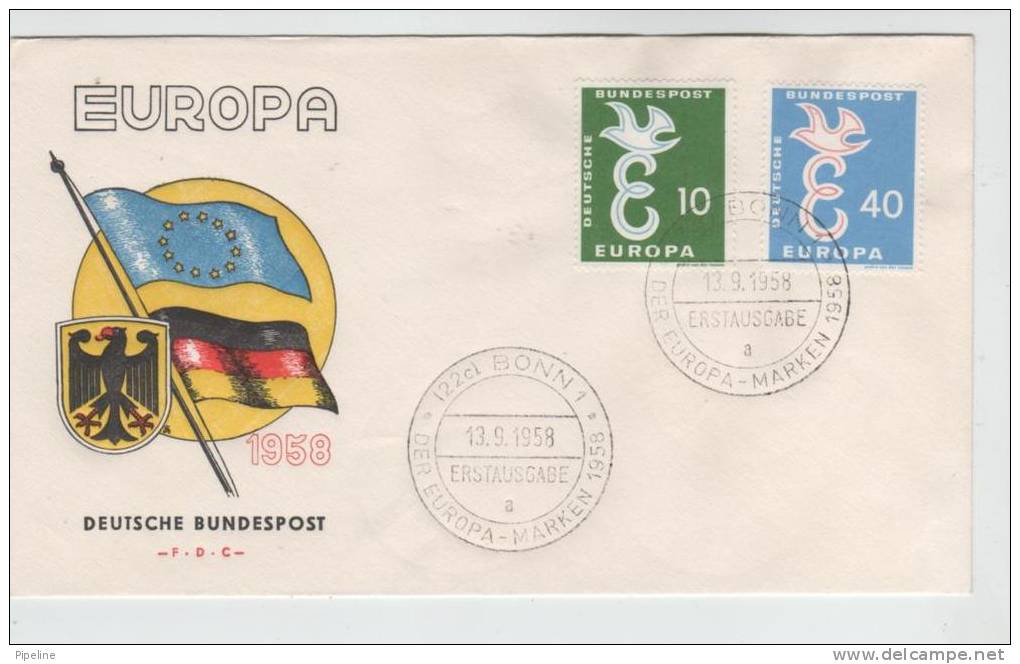 Germany FDC EUROPA CEPT With FLAG Cachet 13-9-1958 - 1958