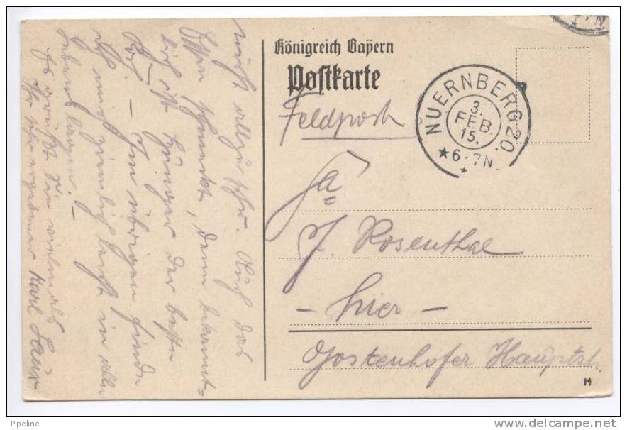 Germany Kingdom Bavaria Feldpostcard Nuernberg 20 3-2-1915 - Feldpost (franchigia Postale)