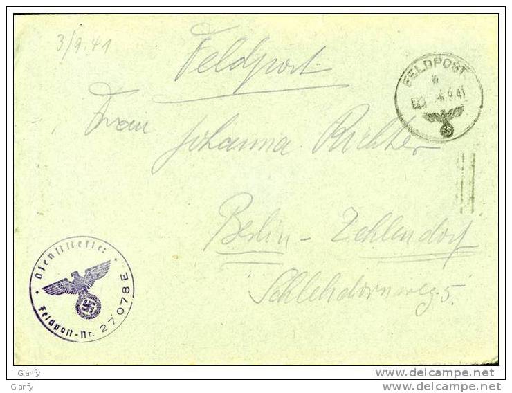 GERMANY 1941 FELDPOST 27078E BERLIN - Briefe U. Dokumente