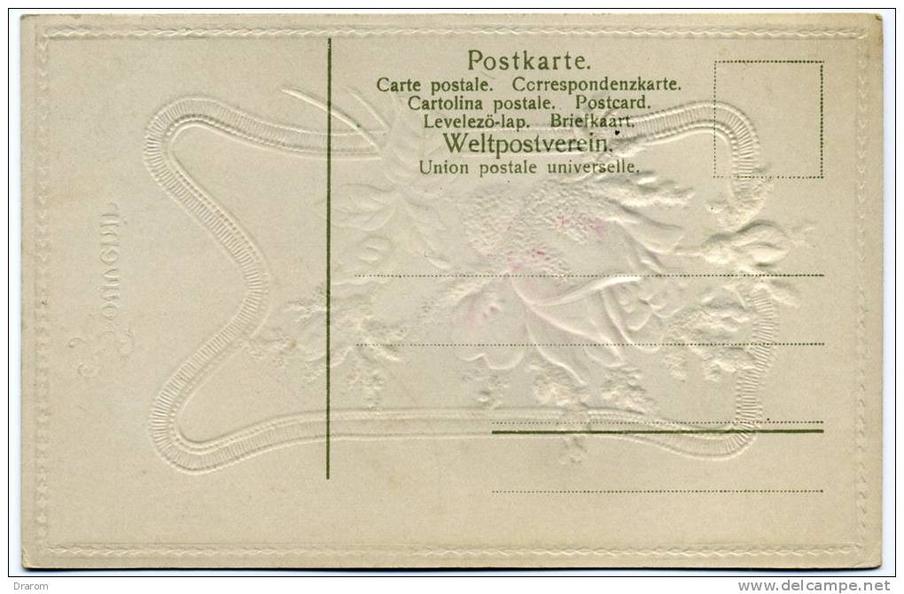CPA 1909 Précurseur  Gauffrée Plus Collage Tissu Fleurs Roses - Autres & Non Classés