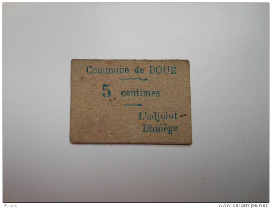 Aisne 02 Boué , 1ère Guerre Mondiale 5 Centimes - Bons & Nécessité