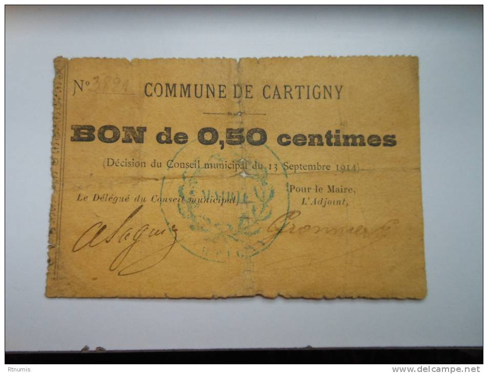 Somme 80 Cartigny , 1ère Guerre Mondiale 50 Centimes - Bons & Nécessité