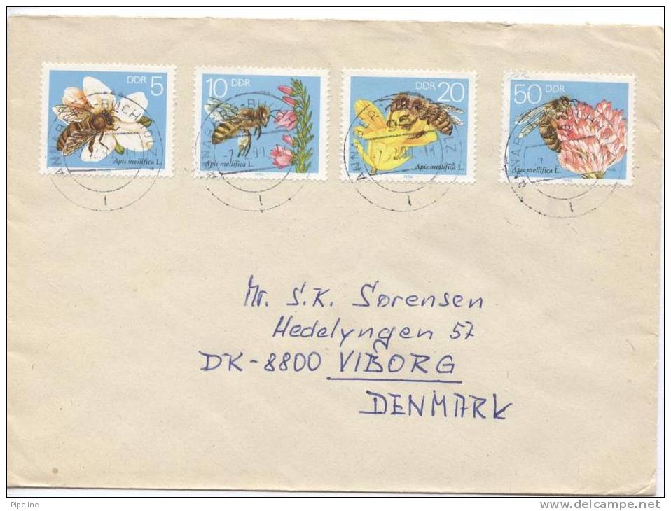 Germany DDR Cover Sent To Denmark 7-2-1990 With Complete Set Of Honeybees - Honeybees