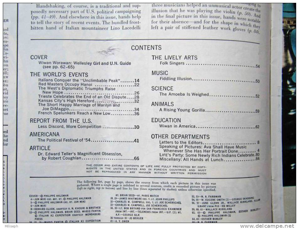 Magazine LIFE - NOVEMBER 15 , 1954 - INTER. ED. -  LES  ITALIENS CONQUIÈRENT LE SOMMET INACCESSIBLE - FIAT Etc  (3022) - Novità/ Affari In Corso