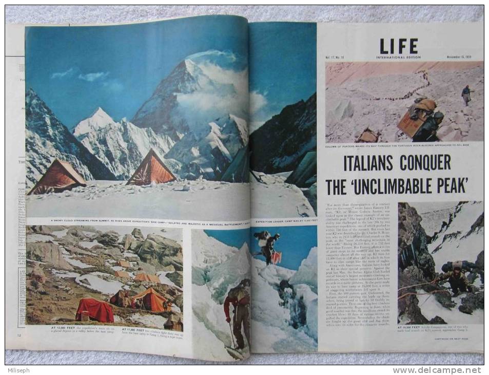 Magazine LIFE - NOVEMBER 15 , 1954 - INTER. ED. -  LES  ITALIENS CONQUIÈRENT LE SOMMET INACCESSIBLE - FIAT Etc  (3022) - Novedades/Actualidades