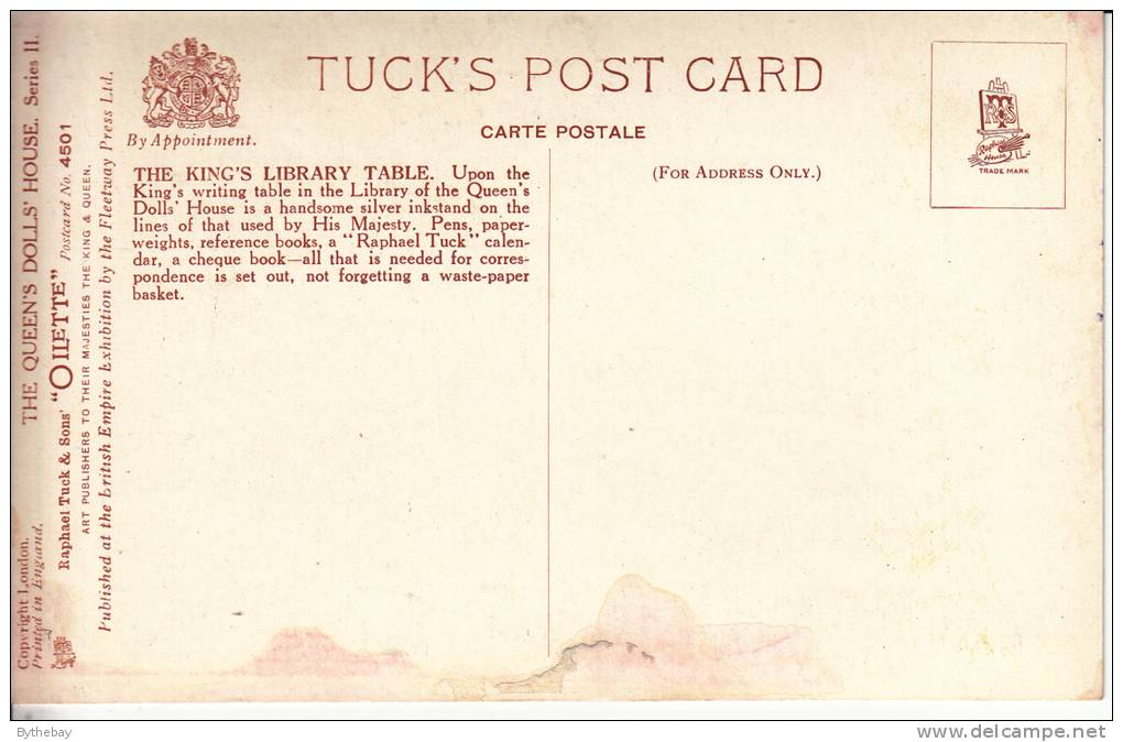 Tuck - The Queen´s Dolls´ House Series II Postcard No. 4501 - The King's Library Table - Tuck, Raphael