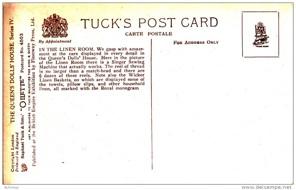 Tuck - The Queen´s Dolls´ House Series IV Postcard No. 4503 - In The Linen Room - Tuck, Raphael