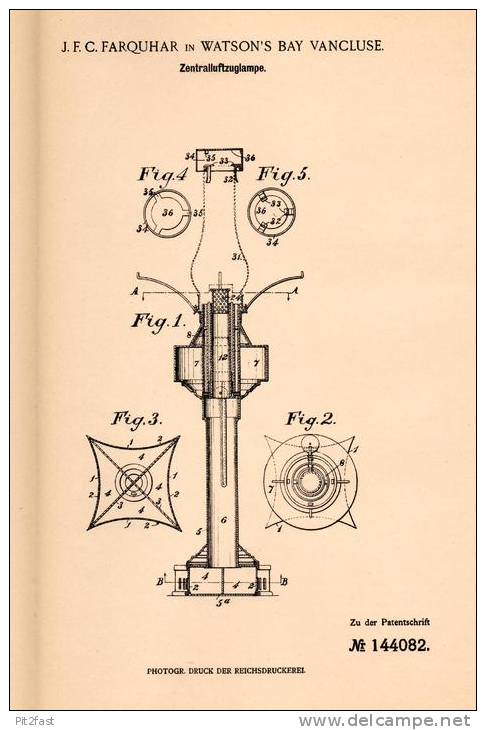 Original Patentschrift - J. Farquhar In Watsons Bay Vaucluse , 1902 , Luftzug - Lampe , Lamp , Lamps !!! - Lighting & Lampshades