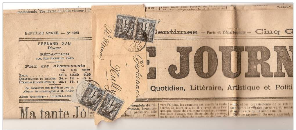 LE JOURNAL   1898    1 C  TYPE  SAGE  X 4      OBLIT DE  PARIS - Journaux