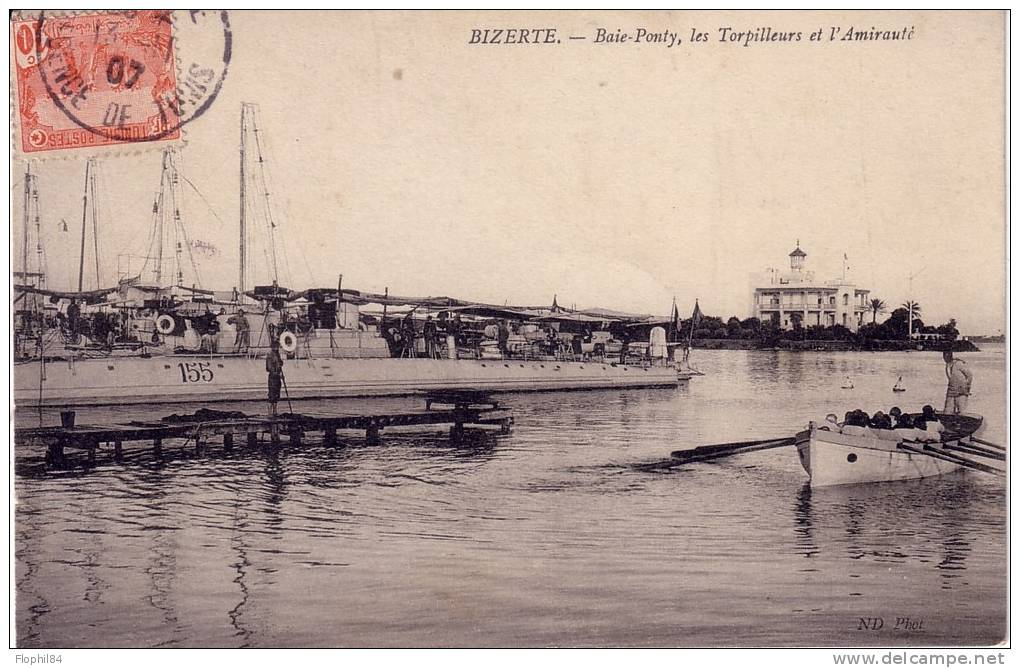 TUNISIE - BIZERTE REGENCE DE TUNIS - CARTE POSTALE BAIE PONTY-LES TORPILLEURS ET L'AMIRAUTE. - Otros & Sin Clasificación