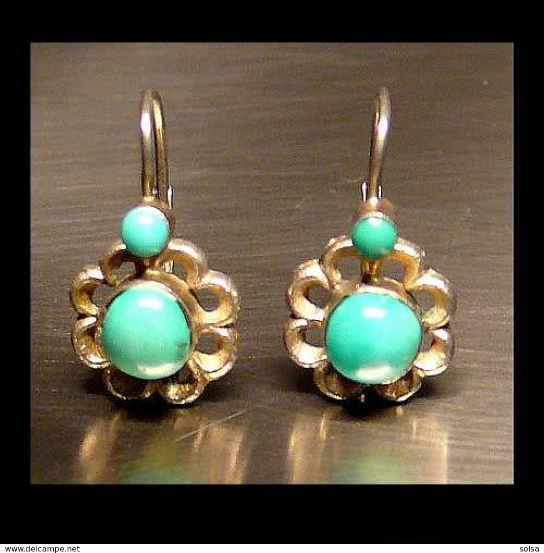 - Anciennes Boucles Florales Magyar En Argent Et Turquoises  /Old Hungarian Silver And Turquese Earrings - Boucles D'oreilles