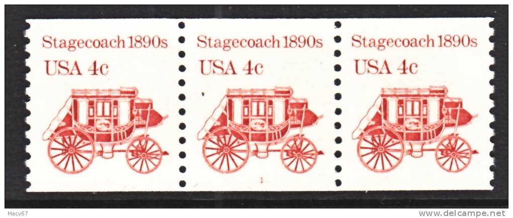 U.S. 2228  X 3   Plate 1  17 3/4 MM   **   STAGECOACH - Coils (Plate Numbers)