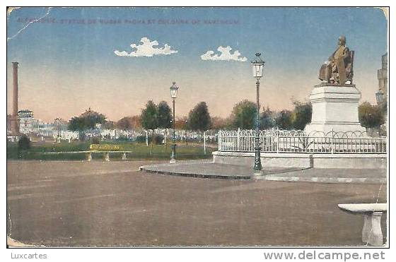 ALEXANDRIE . STATUE DE NUBAR PACHA ET COLONNE DE KHARTOUM. - Alexandrie