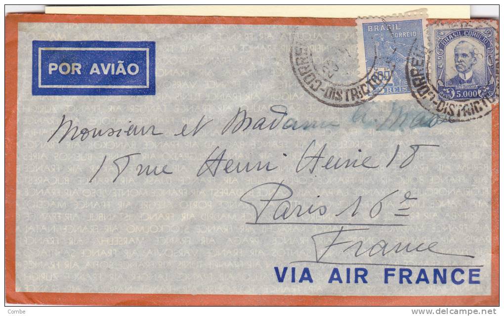 BRASIL, LETTRE COVER , 1938, VIA AEREA, RIO Pour FRANCE /1762 - Cartas & Documentos