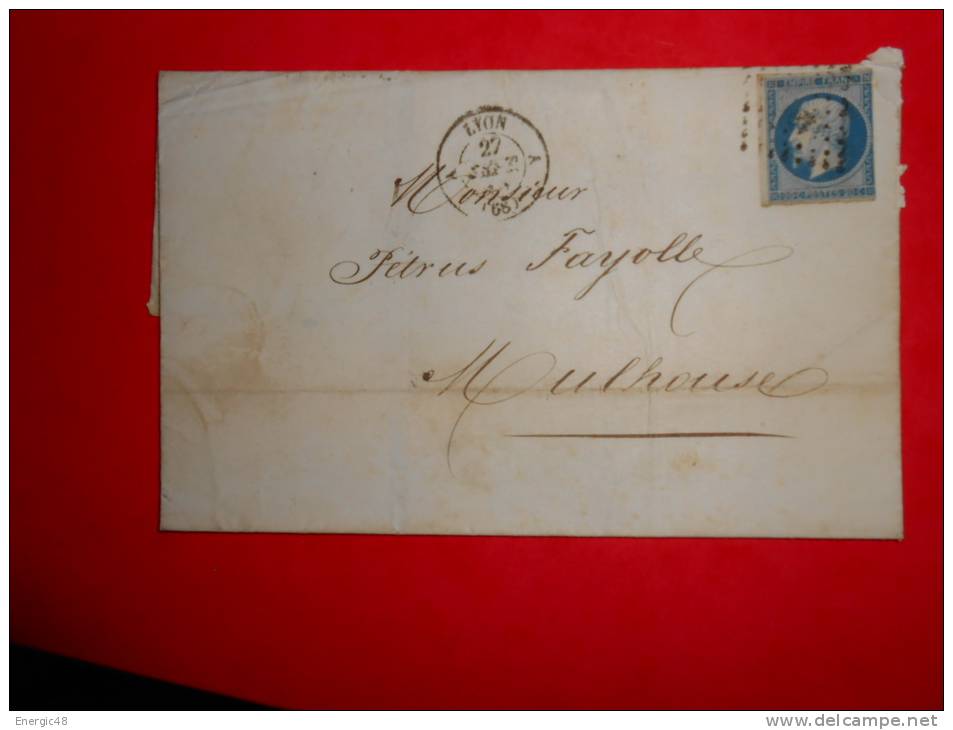 E33;lettre  De Lyon A,a Etudier.Verso Ambulants - 1853-1860 Napoléon III.