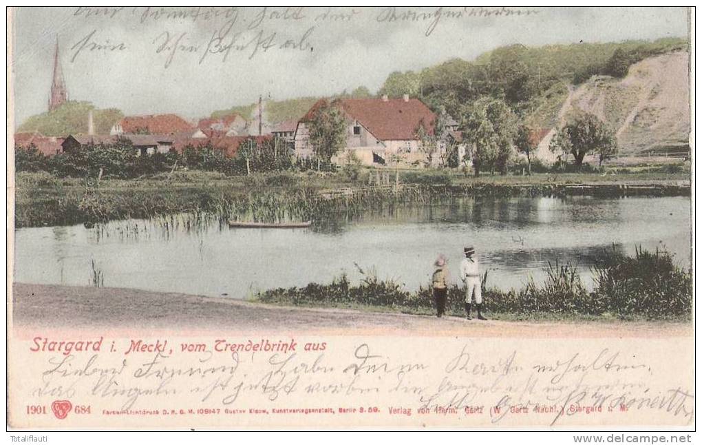 Burg Stargard Mecklenburg Blick Vom Trendelbrink Color Kinder Belebt 17.7.1907 Nachverwendet Ungeteilte Rückseite - Neubrandenburg