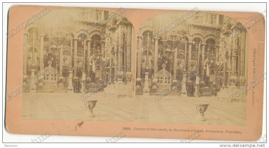 1898 Center Of The Earth, In The Greek Chapel, Jerusalem, Palestine - B. W. Kilburn - Vintage Stereoscopic Photo - Stereoscopi