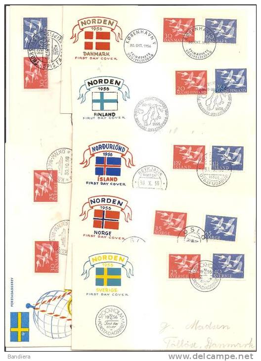 LOT N° 182 AVEC 7 F.D.C. DES PAYS  5 PAYS RE¨REPRESENTES.DANEMARK,I SLANDE,NORVEGE, SUEDE,FINLANDE - FDC