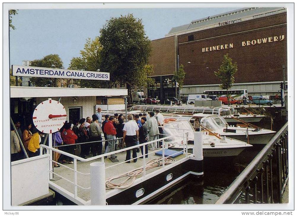 Pays-Bas--AMSTERDAM-- Canal Cruises - Embarcadère(très Animée,bateaux,voitures,a Utocar,Heineken Brouwer´s),cpm éd SPARO - Amsterdam