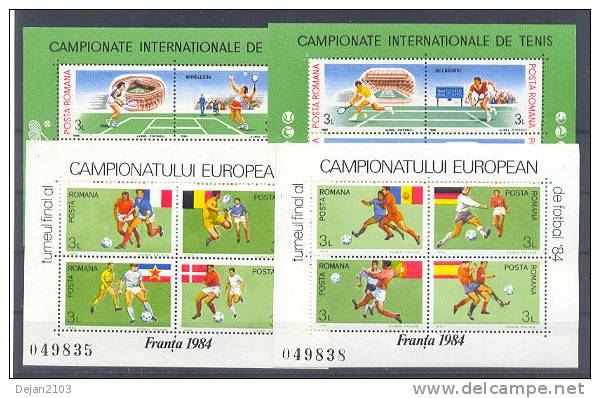 Romania 4 Mini Sheets Sport-football,tennis 1984,1988 MNH ** - Autres & Non Classés