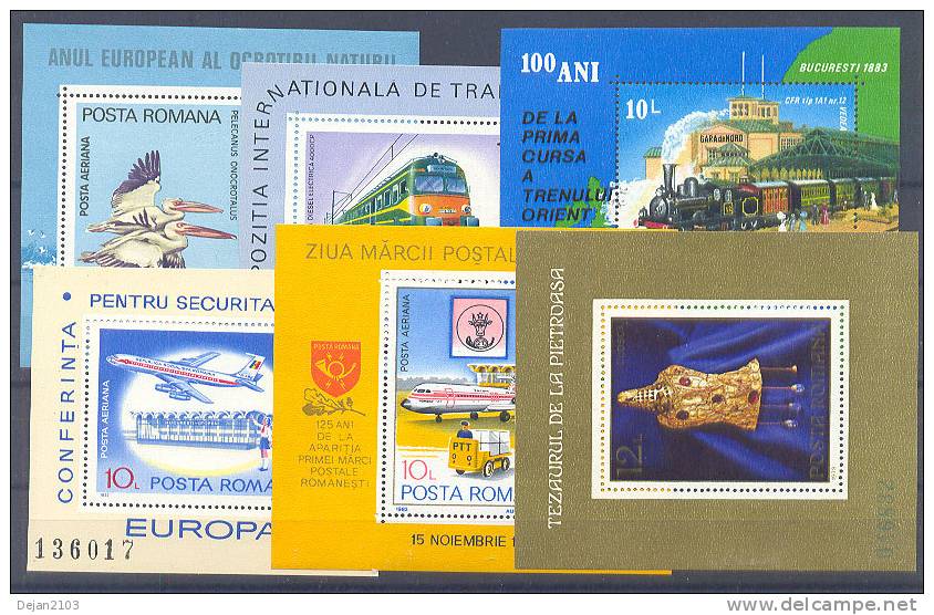 Romania Trains,birds,airplanes 6 Mini Sheets MNH ** - Autres & Non Classés