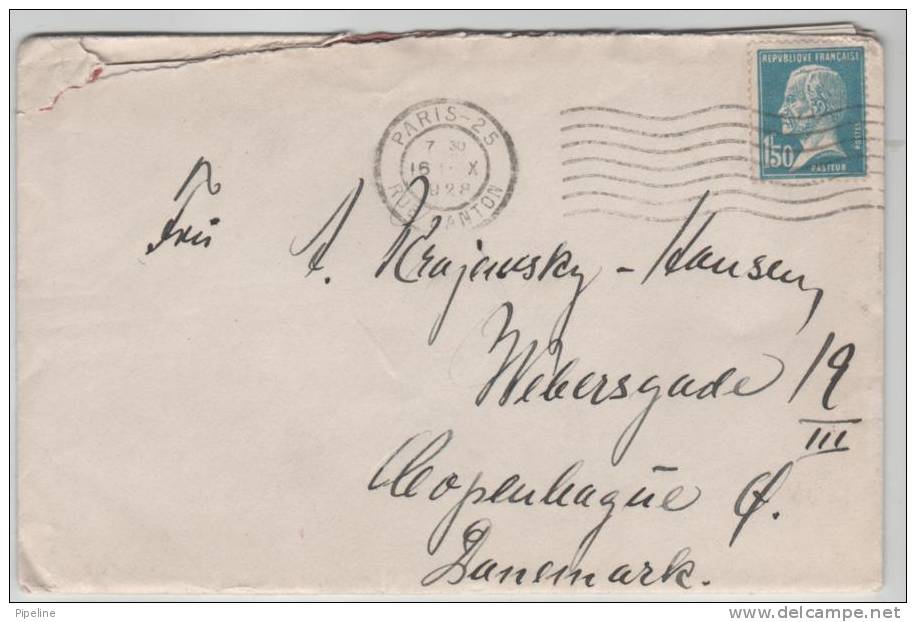 France Cover Sent To Denmark 16-10-1928 With A Letter Inside (in Danish) - 1922-26 Pasteur