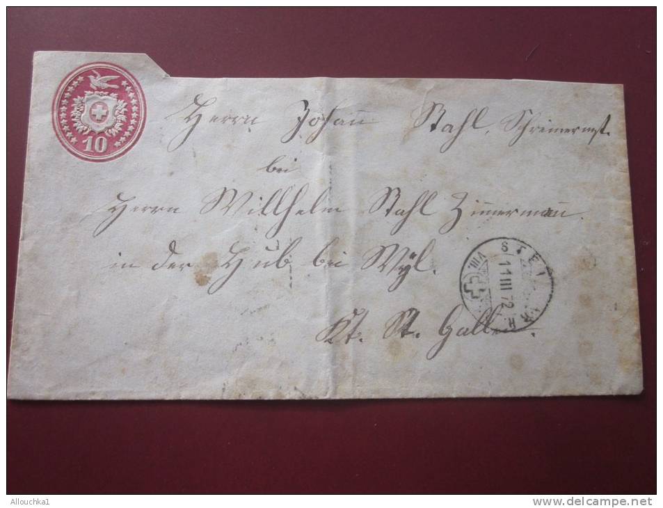 Entiers Postaux  Postal Gesamte >11 Mars 1872 :Stein De Winterthur Suisse Helvetia Lettre Cover>pour Wyl St Gall - Interi Postali