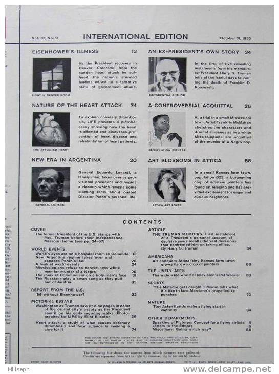 Magazine LIFE - OCTOBER 31 , 1955 - INTER. ED. -  THE TRUMAN MEMOIRS  - PUB.  RENAULT France  Etc  (3034) - Novità/ Affari In Corso