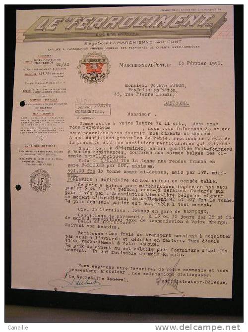 Le " Ferrociment " (Fabricants De Ciments Métallurgique), Charleroi - Siège Social à Marchienne-au-Pont,13 Février 1951 - 1950 - ...