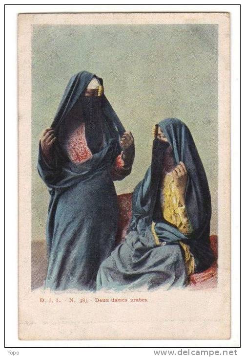 PERSONNAGES, 1900/1920 - Egypte, D.J.L. N° 383 - 2 Dames Arabes, Carte Postale Colorisée Non écrite, Neuve - Personnes
