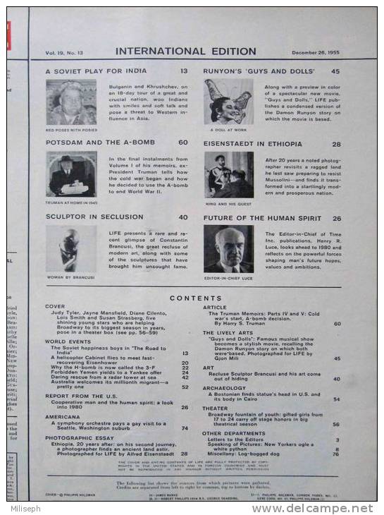 Magazine LIFE - DECEMBER 26 , 1955 - INTER. ED. - THE TRUMAN MEMOIRS - L'ÉTHIOPIE, 20 Ans APRÈS  -  RENAULT  (3037 - Nouvelles/ Affaires Courantes