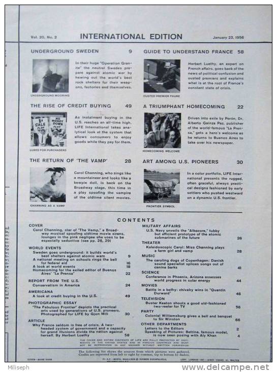 Magazine LIFE - JANUARY 23 , 1956 - INTER. ED.-  WINSTON CHURCHILL - CAROL CHANNING -  Publicités   (3038) - Novità/ Affari In Corso